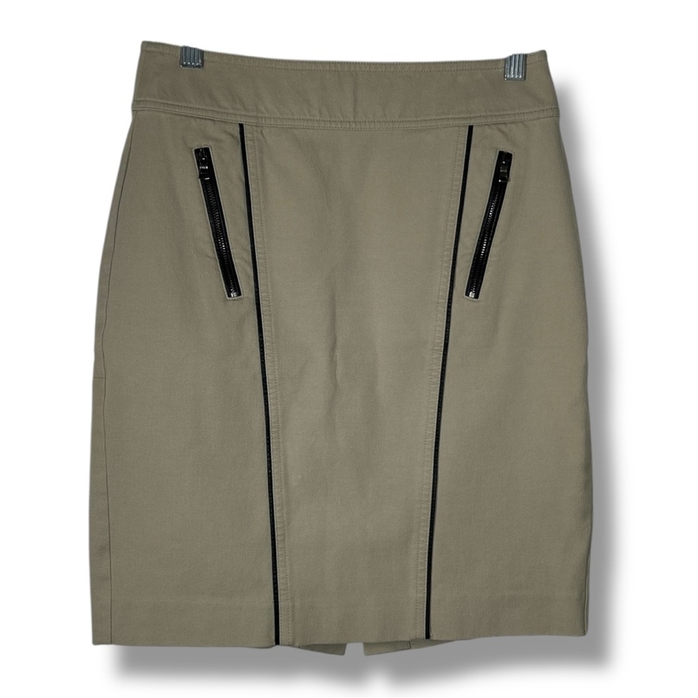 Ann Taylor Zipper Detail Mixed Media Khaki Skirt Size 0 - “Bijou”